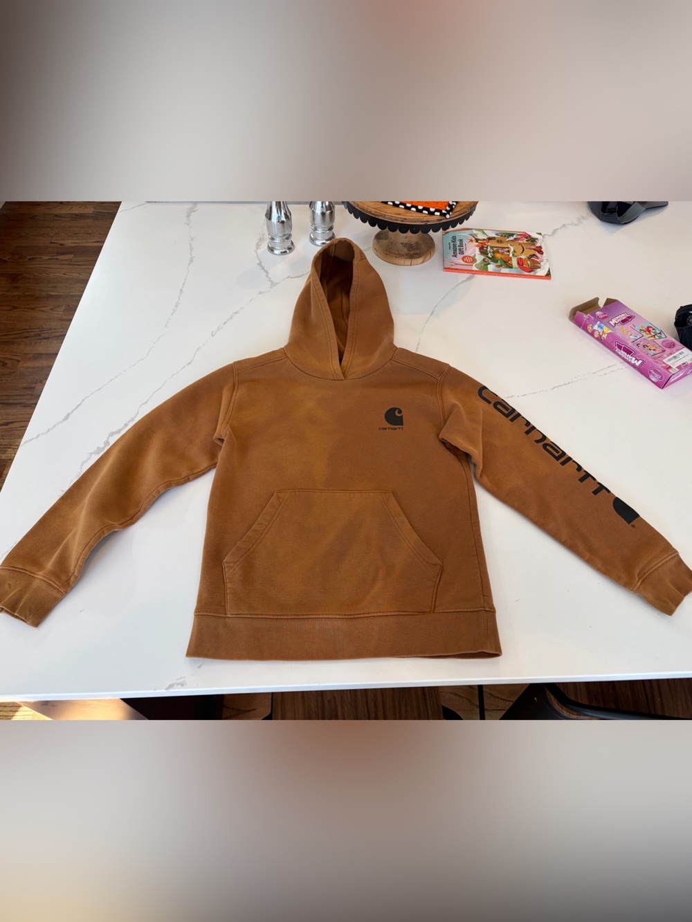 Carhartt Kids' Brown Hooded Sweatshirt - Size Medium (10-12)